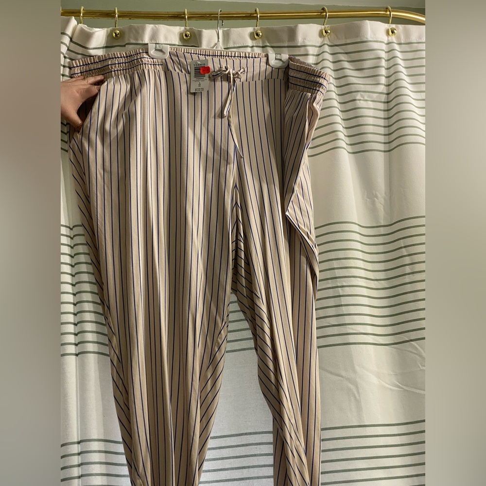 Torrid Beige and Navy Striped women’s Dress Pants
